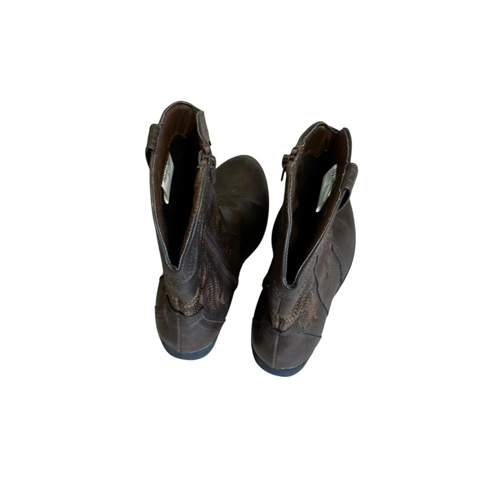 Dream Pairs Girls Dark Brown Western Cowboy Boots Side Zipper Embroidered Size 1